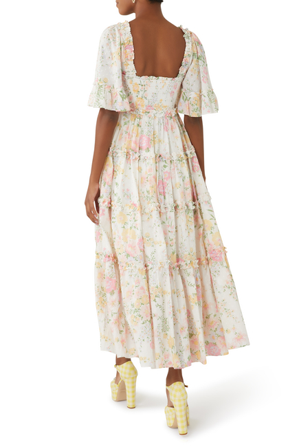 Waltzing Blooms Cotton Smocked Ankle Gown